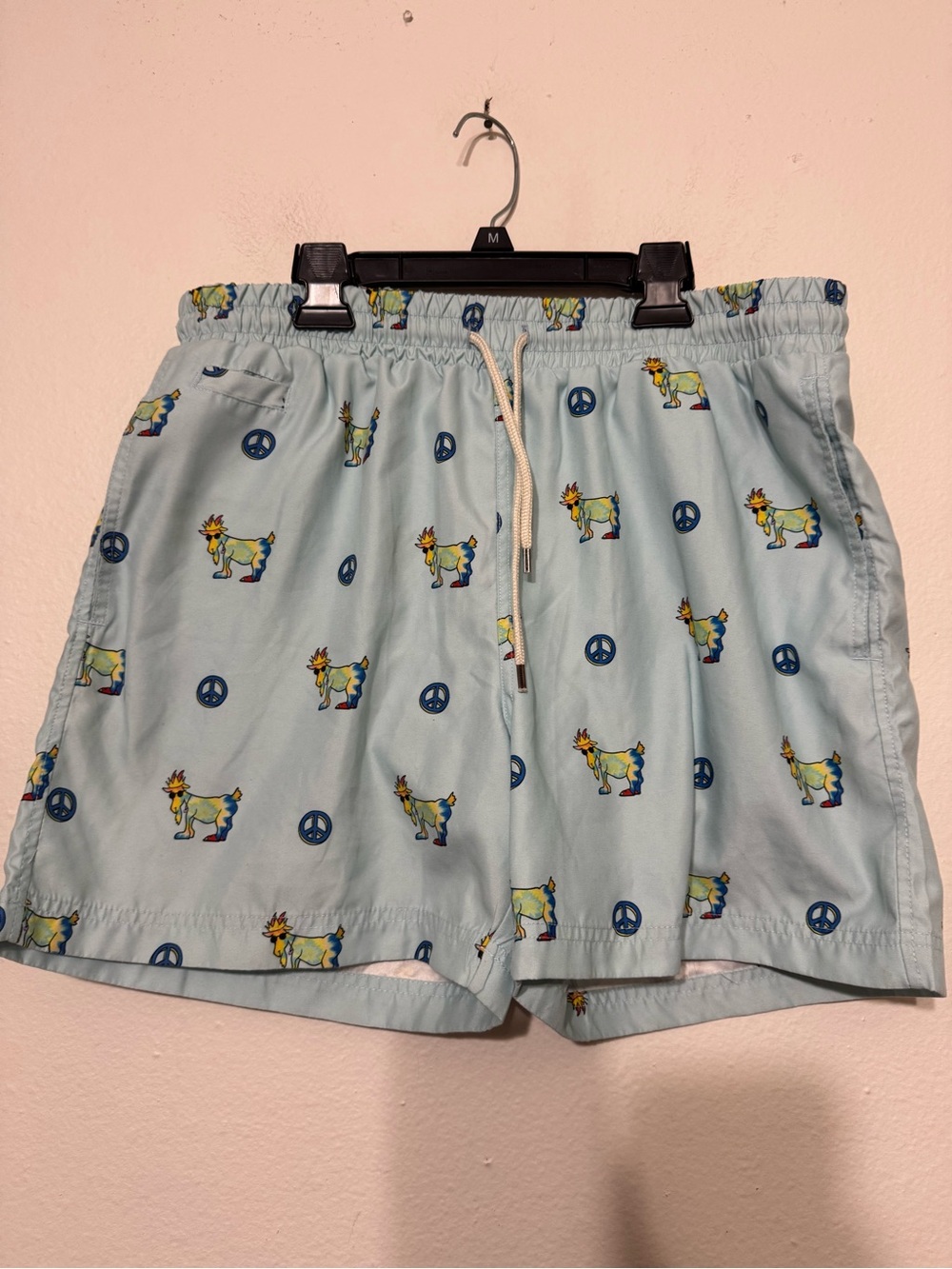 GOAT USA Tahiti Hippie Peace Sign Men's Lined Swim Shorts Size Medium